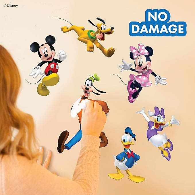 Disney Mickey & Friends Wall Decals - Set of 6 Removable Vinyl Stickers for Kids Bedroom Playroom Bathroom - Peel and Stick Room Décor