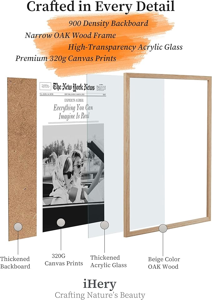 iHery Everything You Can Imagine Is Real Framed Trendy NewsPaper Wall Art, Natural OAK Wood Large 16x20in Canvas Wall Art Decor For Bedroom, Vintage Hot Girls Prints Living Room Home Décor 1Pack