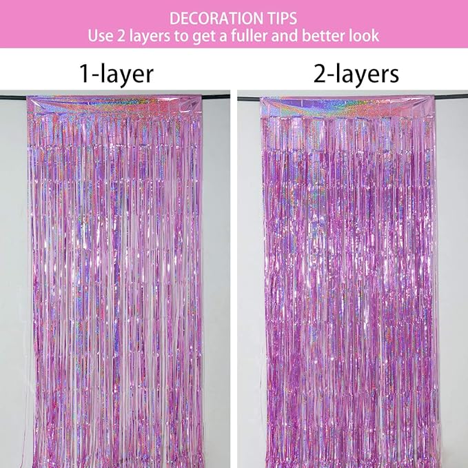 Melsan 3 Pack 3.2 x 8.2 ft Sparkling Pinkish Purple Tinsel Valentines Backdrop Fringe Curtain Backdrop Party Decorations Glitter Decor for Birthdays, Bachelorette, Weddings, Photo Booth