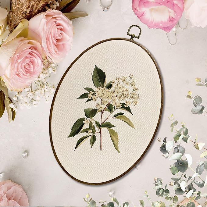 JQF Vintage Botanical Floral Oval Wall Decor, Farmhouse Cottagecore Flower Oval Canvas Wall Art, Rustic Country Floral Framed Prints Hanging Decor for Home Bedroom Living Room, 8.5x11.5 Inch