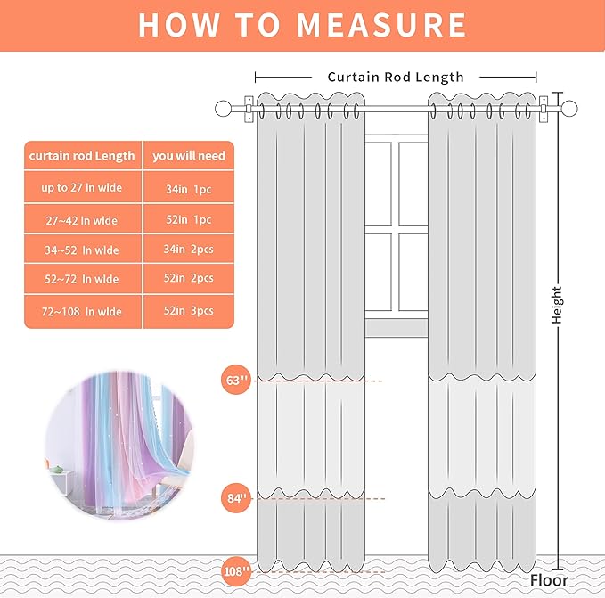 XiDi Curtains for Bedroom Decor, Kids Room Curtains for Girls Rainbow Colour, Pink Purple/42/108