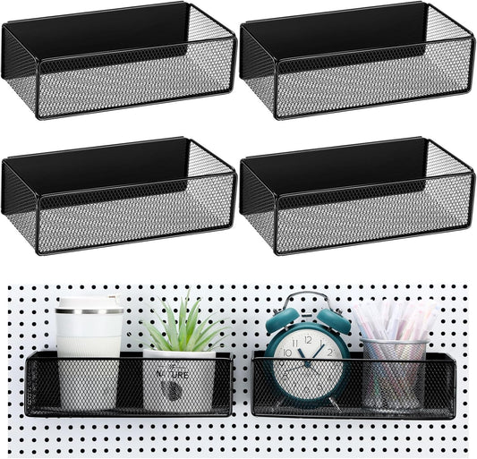 Tioncy 4 Pcs Magnetic Storage Bin Magnetic Locker Organizer for Pegboard Refrigerator Shelves Basket Container Wire Storage Holder for Kitchen Home Whiteboard(Black,10.6''l)
