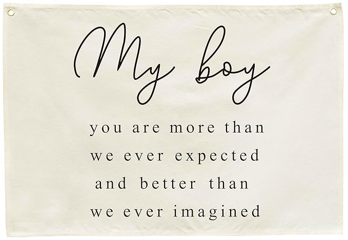 Christian Bible Verse Scripture Canvas Banner-Hanging Rectangular Flag for Baby Kids,Nursery Bedroom Playroom Nursery Decoration,Baby Shower Birthday Christmas Gift, My Boy You Are More Than