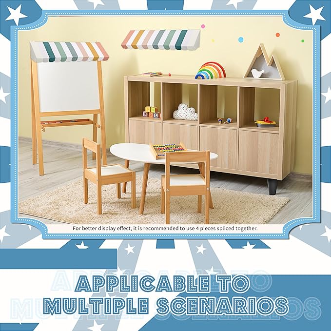 Boao 4 Pack Circus Awning Decoration 3D Stripe Cardboard Awning Carnival Wall Decor Circus Party Favors for Lemonade Stand Bakery Ice Cream Truck Bulletin Board(Morandi Color,Boho Style)
