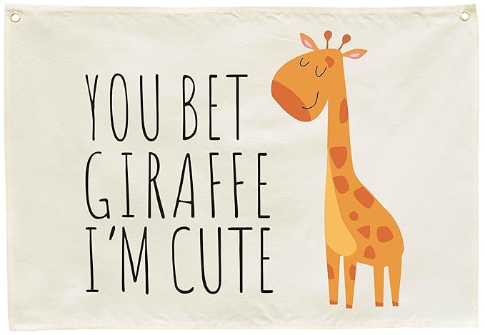 Nursery Canvas Rectangular Banner-Hanging Flag Sign for Baby Boy Girl Kids Teen,Bedroom Reading Room Playroom Decoration, Baby Shower Birthday Christmas Gift-You Bet Giraffe I’m Cute