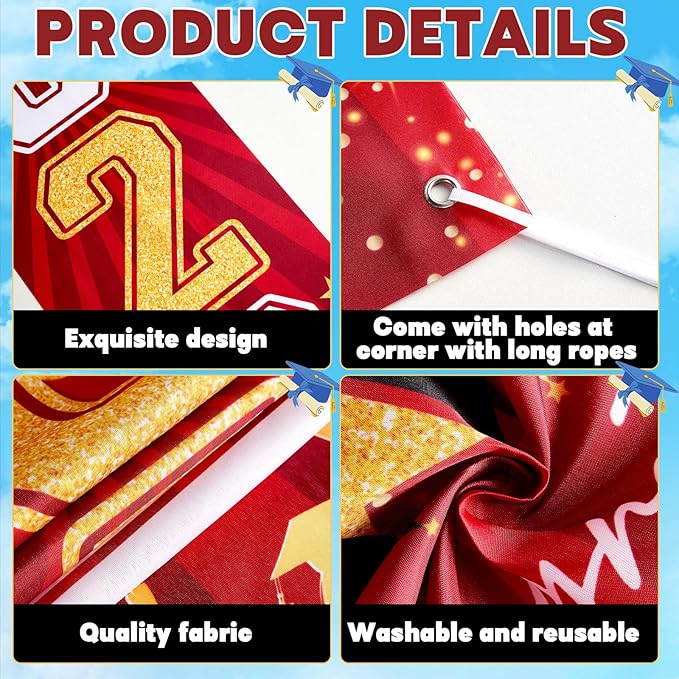 3Pcs Graduation Cap Door Banner 2026 Graduation Door Decoration Class of 2026 Porch Sign Congrat Grad Hanging Banner Decor Grad Party Indoor Outdoor Wall Decor Photo Prop Supplies Red Black