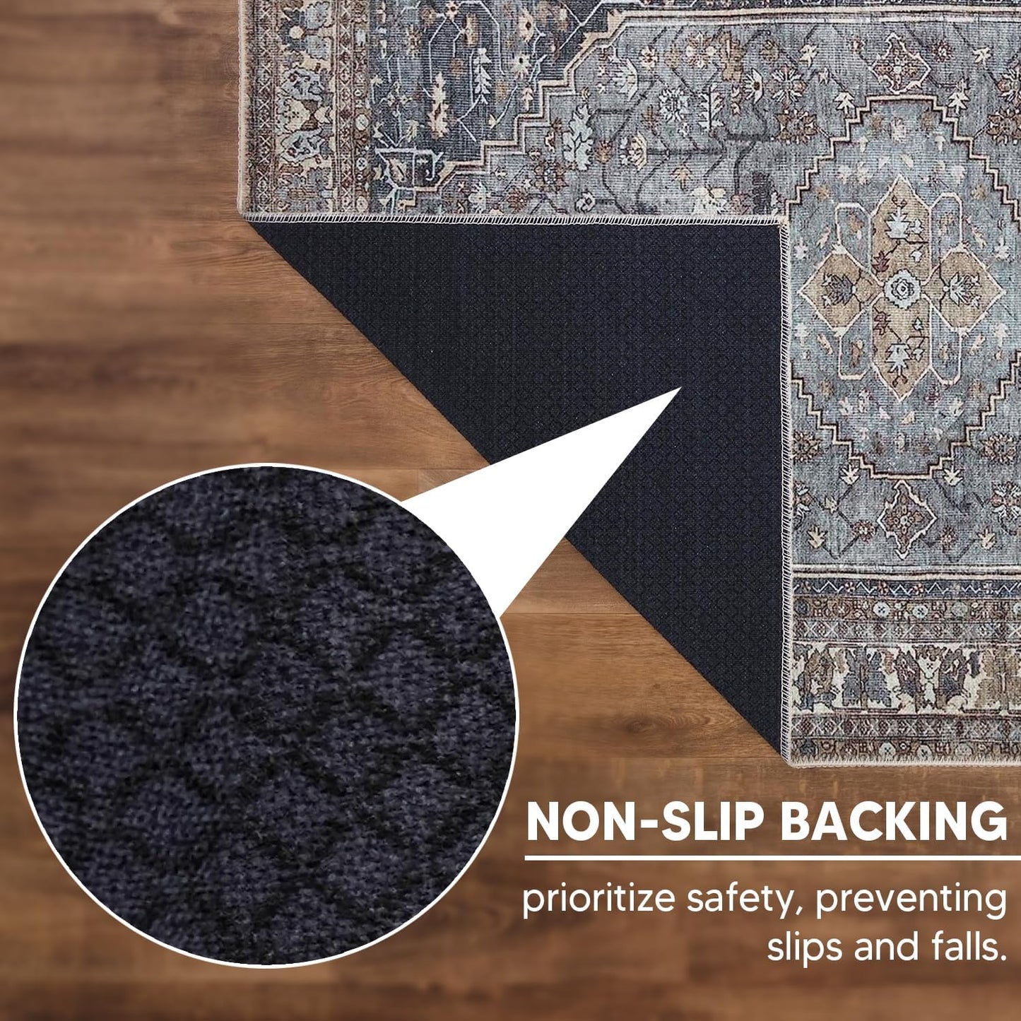 Keen Home Design 8x10 Rug - Machine Washable Area Rug with Non-Slip Backing, Ideal for Living Room, Dining Room, Bedroom - Vintage, Easy Clean, Durable, Low Pile Rug - (8' x 10')
