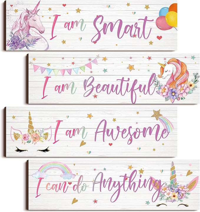 Yulejo Unicorn Wall Decor Girls Rainbow Wall Art Unicorn Room Decor Rainbow Motivational Inspirational Room Bedroom Decorations for Christmas Girls Kids Bedroom Nursery Decorations Gift (Smart Style)