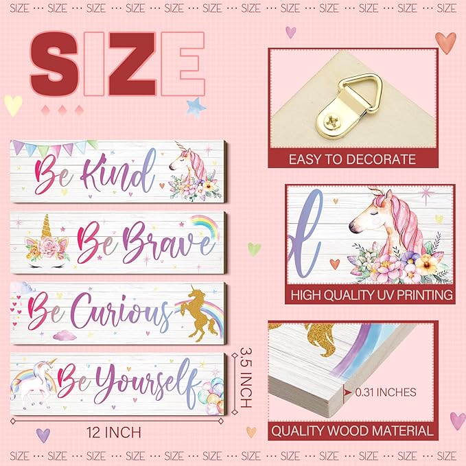 Yulejo Unicorn Wall Decor Girls Rainbow Wall Art Unicorn Room Decor Rainbow Motivational Inspirational Room Bedroom Decoration for Christmas Girl Kids Bedroom Nursery Decoration Gift (Inspiring Style)