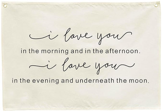 Nursery Wall Banner Decor-Rectangular Canvas Flag Poster Wall Art for Bedroom Nursery Playroom-Baby Shower Birthday Christmas Gift for Boys Girls Kids-I Love You in the Morning-Baby Growth Stuff