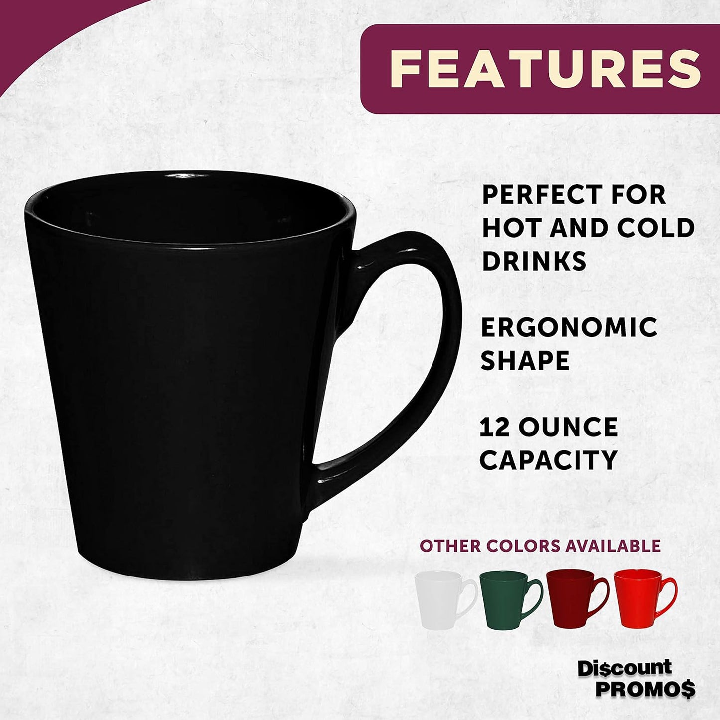 DISCOUNT PROMOS Glossy Ceramic Latte Coffee Mug 12 oz. Set of 10, Bulk Pack - Perfect for Tea, Espresso, Cappuccino, Hot Cocoa - Black