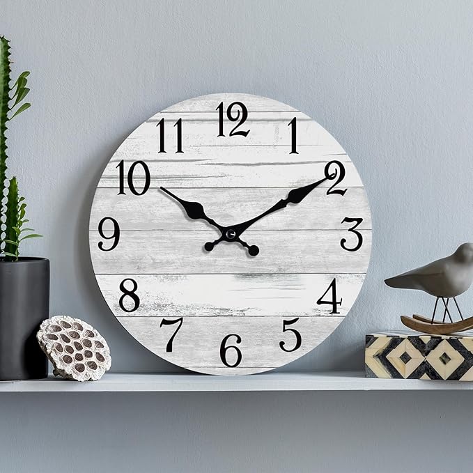 Wall Clock Battery Operated 8 Inch Gray Silent Non Ticking Country Rustic Design Vintage Retro Decorative for Bathroom Kitchen Bedroom