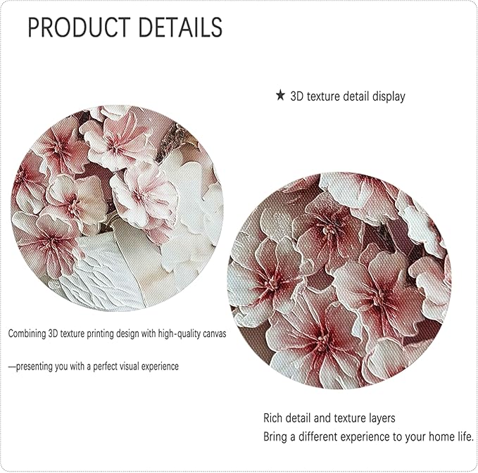 Gold Framed Pink Floral Canvas Wall Art 3D Texture Sakura Flower Botanical painting Decor Picture Cherry blossoms Poster Prints for Living Room Classroom Bedroom office corridor bathroom Decoration
