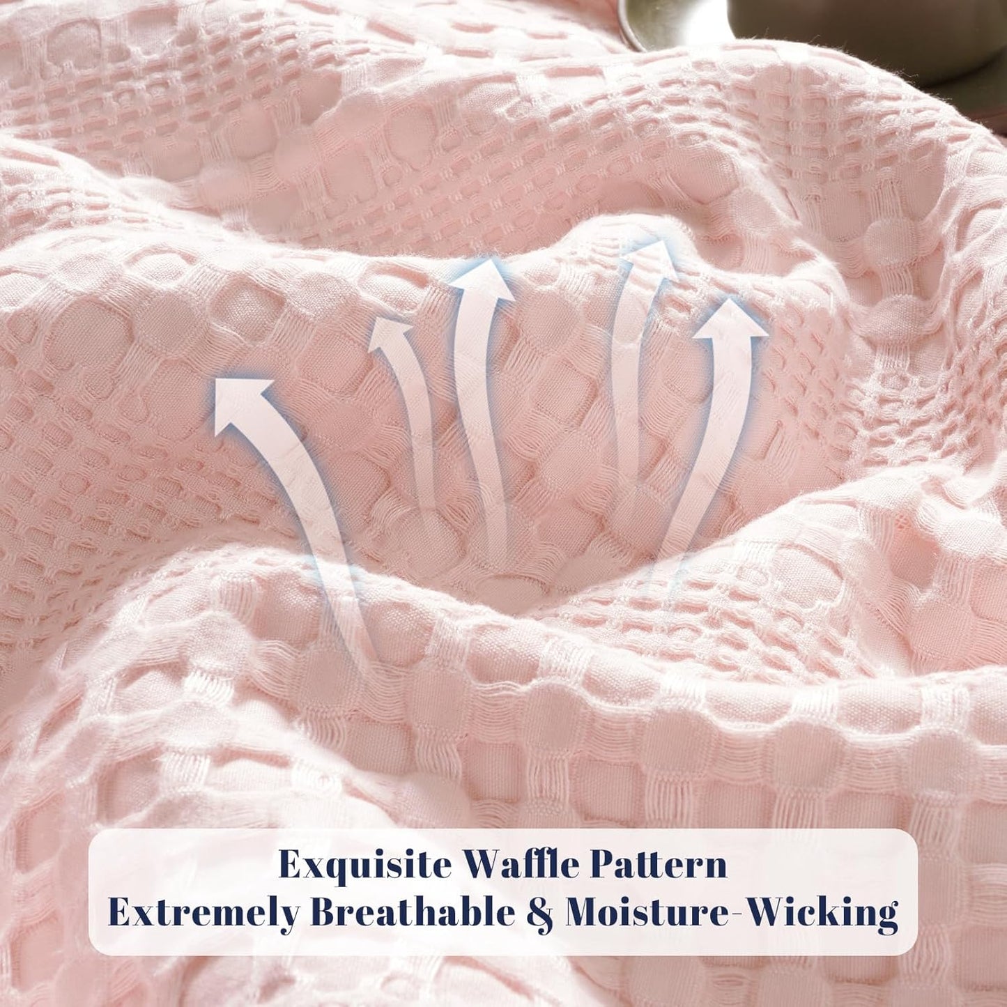 PHF Cooling Waffle Blanket Queen Size, Lightweight 60% Rayon Derived from Bamboo & 40% Cotton Breathable Blanket for Hot Sleepers, Soft and Luxury for Bed Couch and Sofa, 90"x90", Pink