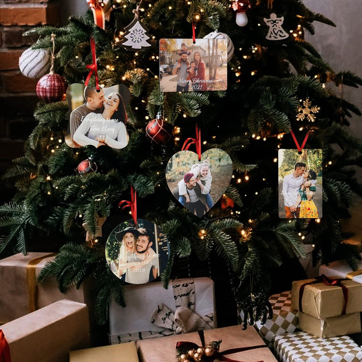 Gemszoo Personalized Picture Christmas Ornament, Custom Double Sided Photo Text Wooden Hanging Xmas Tree Keepsake Pendant Decoration Gift for Family (1, Oval)