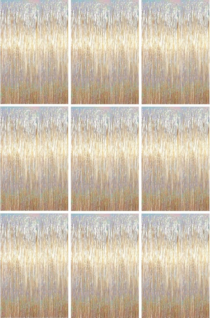 3.3 x 6.6 ft Foil Fringe Backdrop Curtains, Tinsel Streamers Party Decorations, Fringe Backdrop for Birthday, Baby Shower, Gender Reveal, Graduation (9, Champagne)