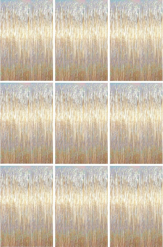 3.3 x 6.6 ft Foil Fringe Backdrop Curtains, Tinsel Streamers Party Decorations, Fringe Backdrop for Birthday, Baby Shower, Gender Reveal, Graduation (9, Champagne)