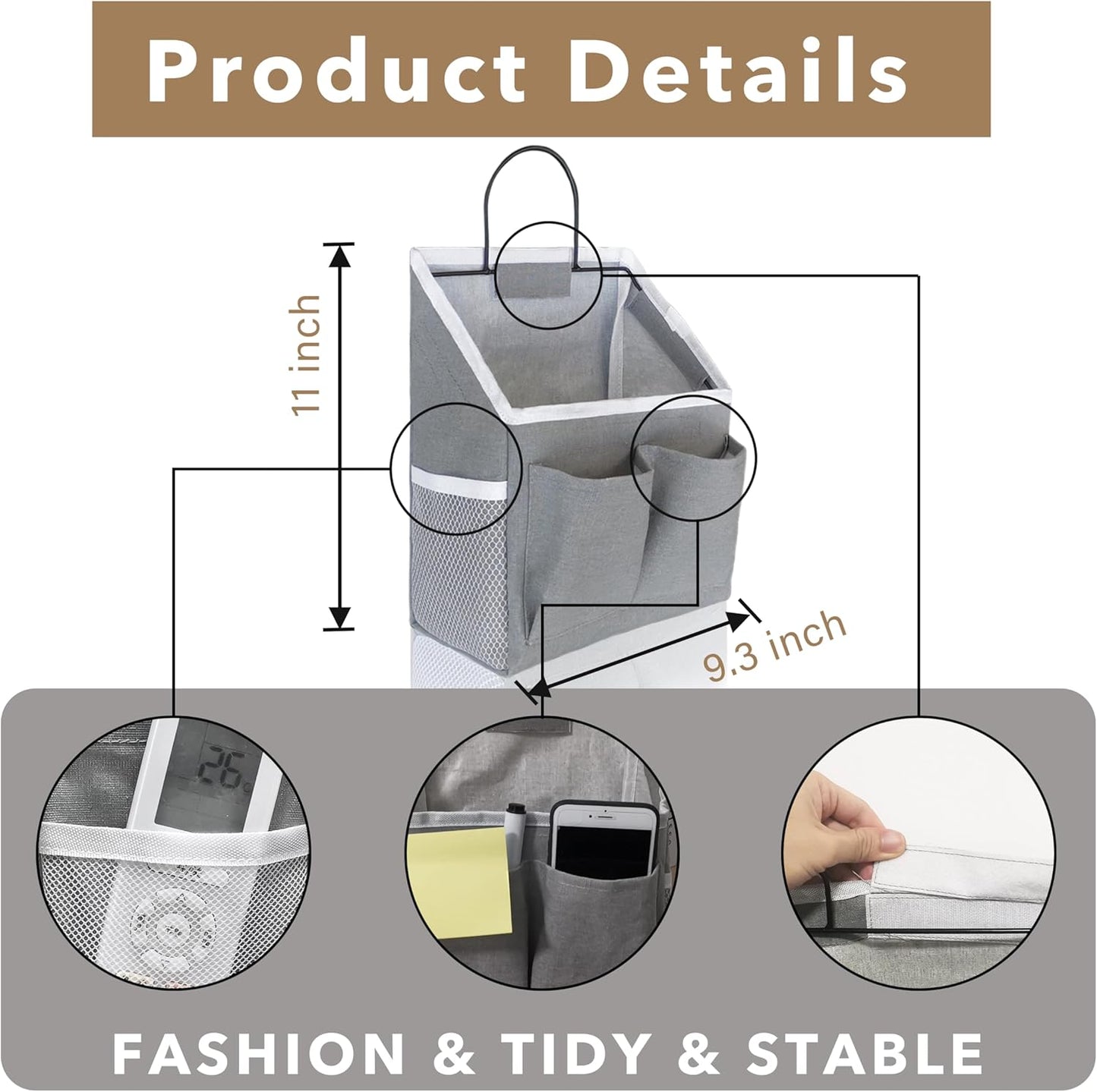 2pcs Small Wall Hanging Baskets for Organizing, Wall Hanging Storage Bag as Over the Door Organizer, Wall File Organizer, Rv Storage and Organization. For Bedroom, Office, Camper (Gray)