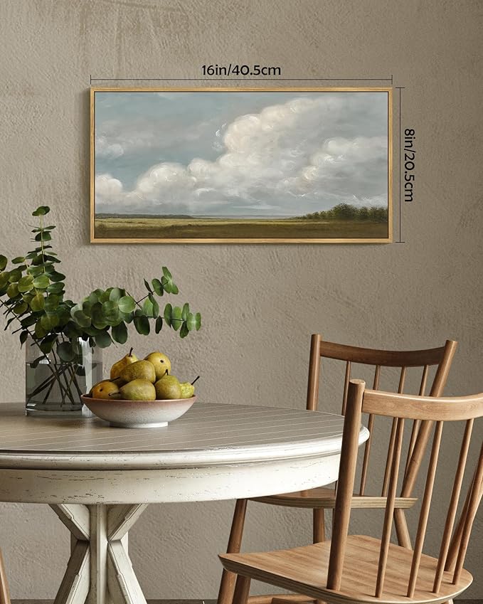 SHENIFY Vintage Framed Wall Art Grassland Meadow Landscape Scenery Rustic Home Decor Retro Decorations for Farmhouse Bedroom Living Room Ready to Hang Wall Artwork - 8x16in Natural Framed