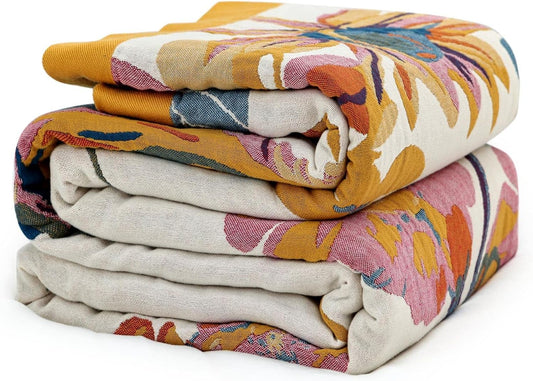 MSGKV Boho Throw Blanket Queen Size 90" x 90" Warm Blanket for Couch and Sofa Blankets Cover for Living Room Summer Throw Cozy Blanket
