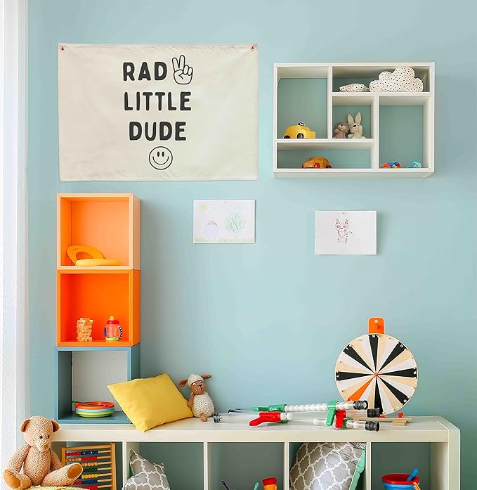Nursery Rectangular Canvas Banner Wall Decor for Nursery Bedroom Playroom Decor-Poster Flag Sign Wall Art for Baby Boy Girl Kids-Baby Shower Birthday Christmas Gift-Rad Little Dude
