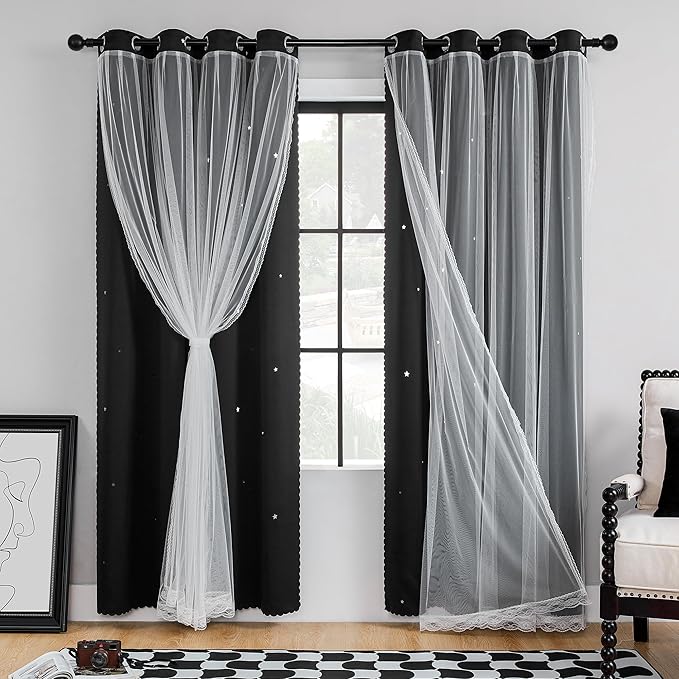 XiDi Curtains for Bedroom Windows, Black Curtains for Girls Bedroom, Unicorn Curtains for Kids Room, Blackout Curtains for Playroom 72 inchs Long 52 inches Wide 1 Panel Black