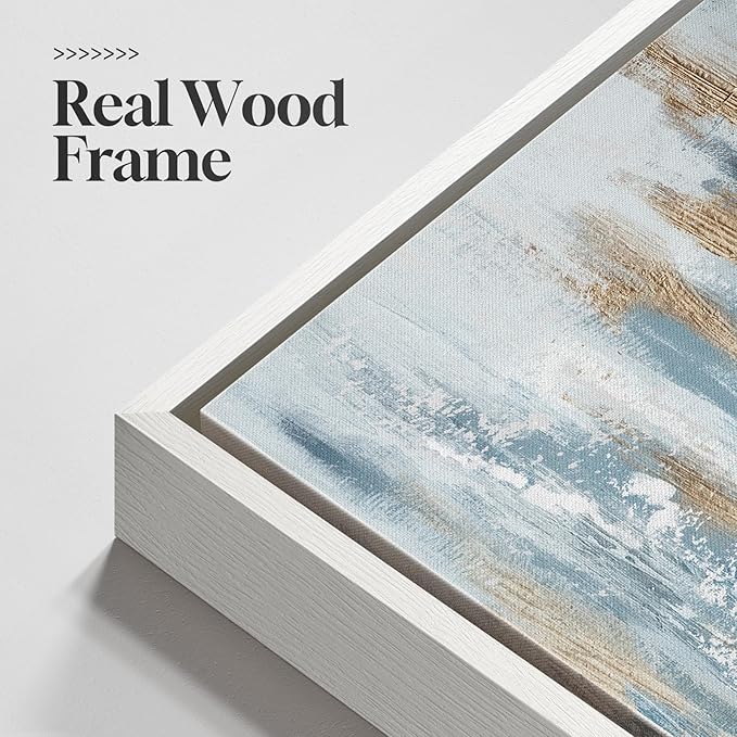 Large White Framed Blue and Gold Abstract Canvas Wall Art, 2 Piece Modern Minimalist Art Prints Paintings Artwork for Walls, Glitter Pictures for Living Room, Dining Room, Bedroom Wall Decor 20x30 In