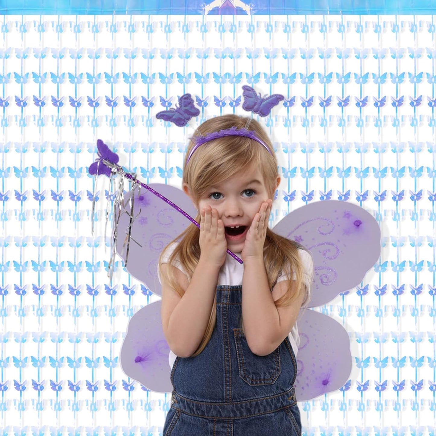 BRAVESHINE Iridescent Hanging Butterfly Foil Fringe Curtain - 2 Pack 3.2x6.6ft Holographic Party Streamers Backdrop for Baby/Bridal Shower/Mermaid/Frozen/Fairy/Princess/Butterfly Birthdays Decorations