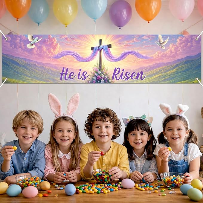 Easter Resurrection Banner He Is Risen Christian Spring Decor 78 x 17 Inch Religious Easter Banner for Church Yard Fence Door Wall Indoor Outdoor Faith Celebration Display