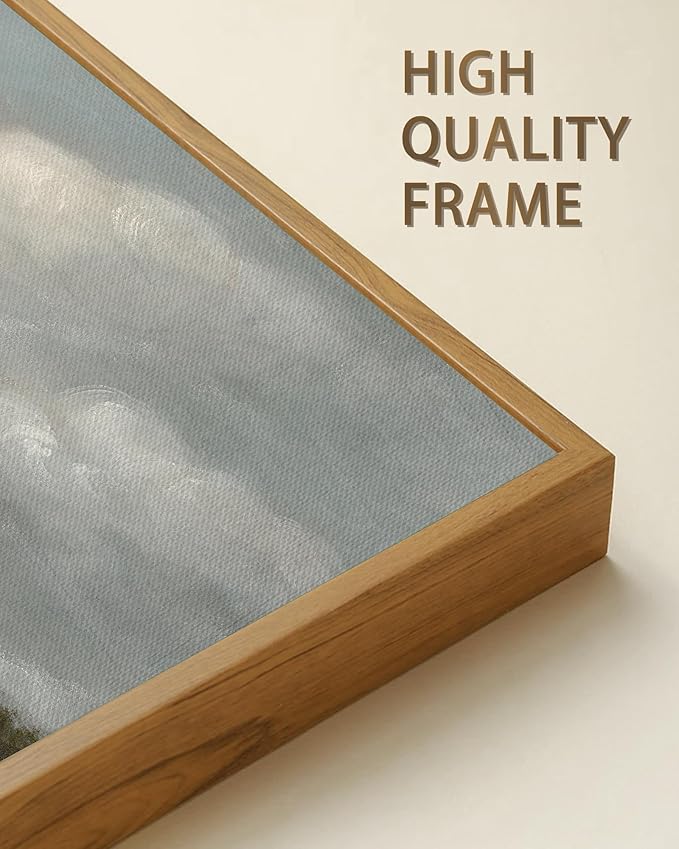 SHENIFY Vintage Framed Wall Art Grassland Meadow Landscape Scenery Rustic Home Decor Retro Decorations for Farmhouse Bedroom Living Room Ready to Hang Wall Artwork - 20x40in Natural Framed
