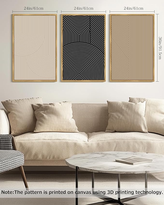 Drsoum Minimalist Boho Wall Art Framed Modern Abstract Neutral Line Wall Decor Mid Century Geometric Artwork Bedroom Living Room 24x36in Natural Framed