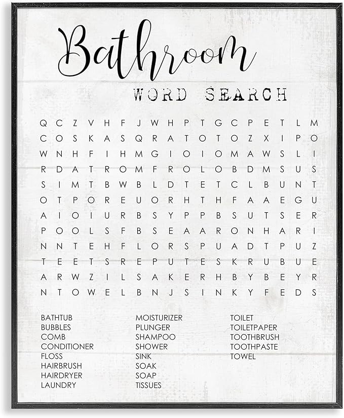 Stupell Industries Bathroom Search Fun Family Word, Design by Daphne Polselli Wall Art, 16 x 20, Black