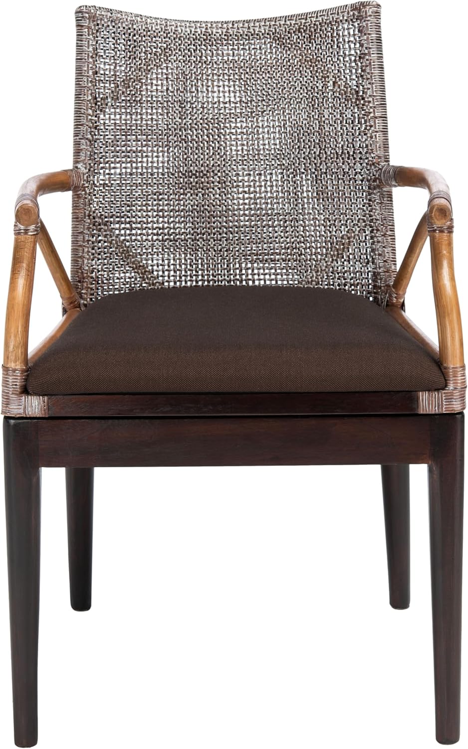 SAFAVIEH Home Collection Gianni Tropical Coastal Brown White Wash Solid Wood Arm Chair