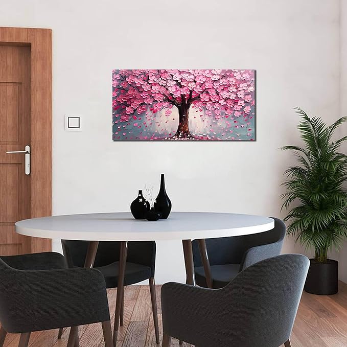 Pink Wall Art Large Tree of Life Wall Art for Living Room Bedroom Office Bathroom Modern Framed Canvas Prints Pink and Grey Picture Size 20x40 Inch