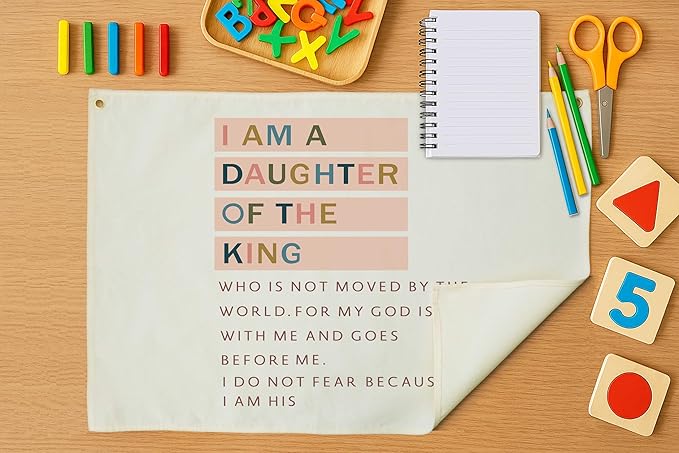 Nursery Rectangular Canvas Banner Wall Decor-Flag Sign Art for Baby Girl Kid Teen,Bedroom Playroom Reading Room Nursery Decor,Baby Shower Birthday Christmas Gift-I Am A Daughter Of the King
