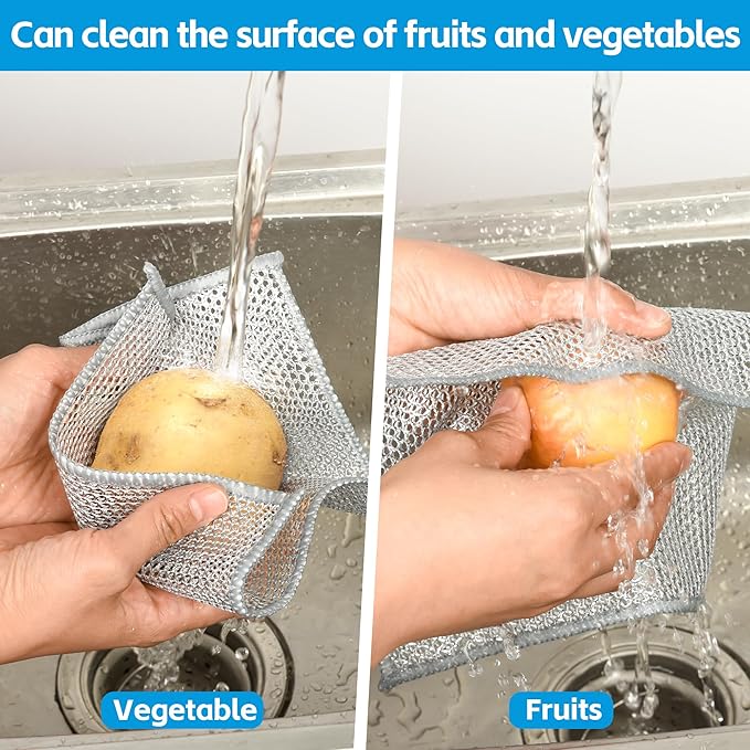 12Pack Multipurpose Wire Dishwashing Rags, Upgrade Non Scratch Wire Dishcloth, for Wet and Dry Use, Reusable Metal Scrubbing Microfiber Clean Cloths for Home/Kitchen/Stove