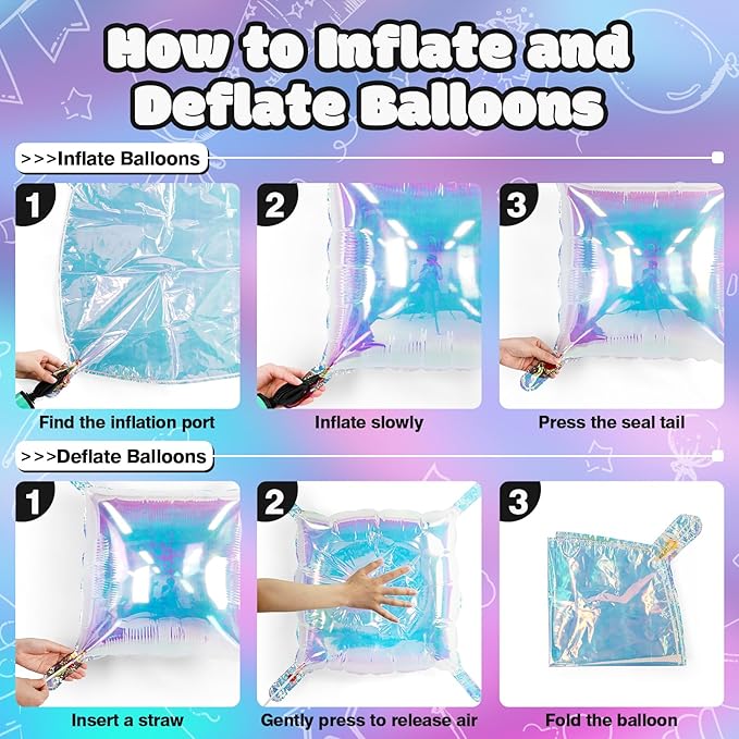 NISOCY 25PCS Iridescent Square Foil Balloons Wall Backdrop Holographic Balloons Tunnel Garland Arch Kit for Birthday Wedding Graduation Bridal Baby Shower New Year Rainbow Party Decorations