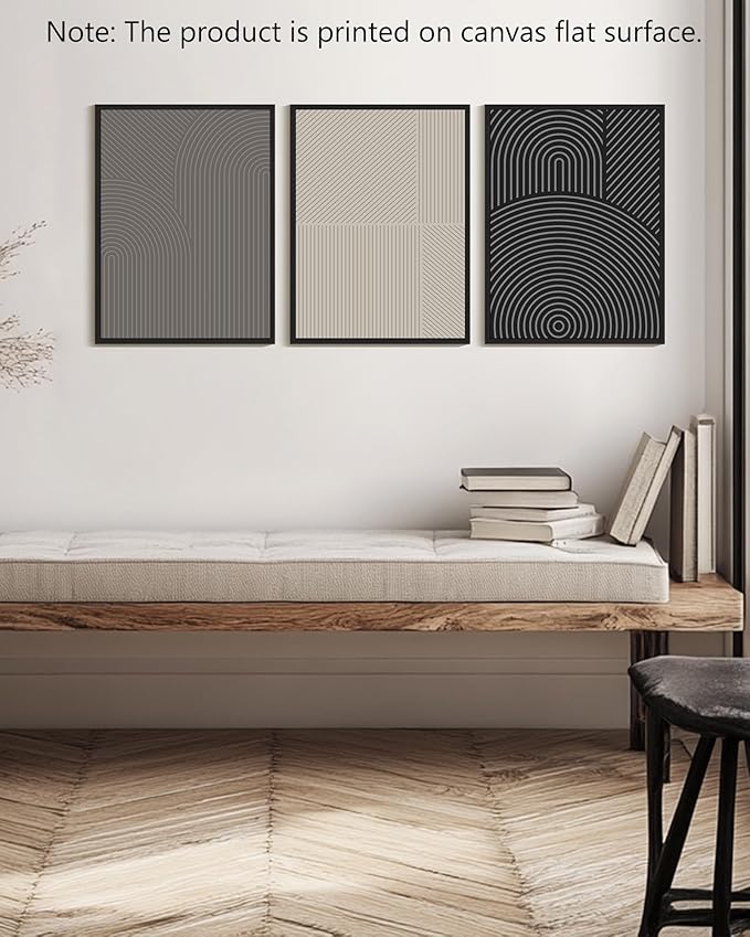 Drsoum Minimalist Abstract Wall Art Framed Modern Boho Neutral Line Wall Decor Mid Century Geometric Artwork Bedroom Living Room 12x16in Black Framed