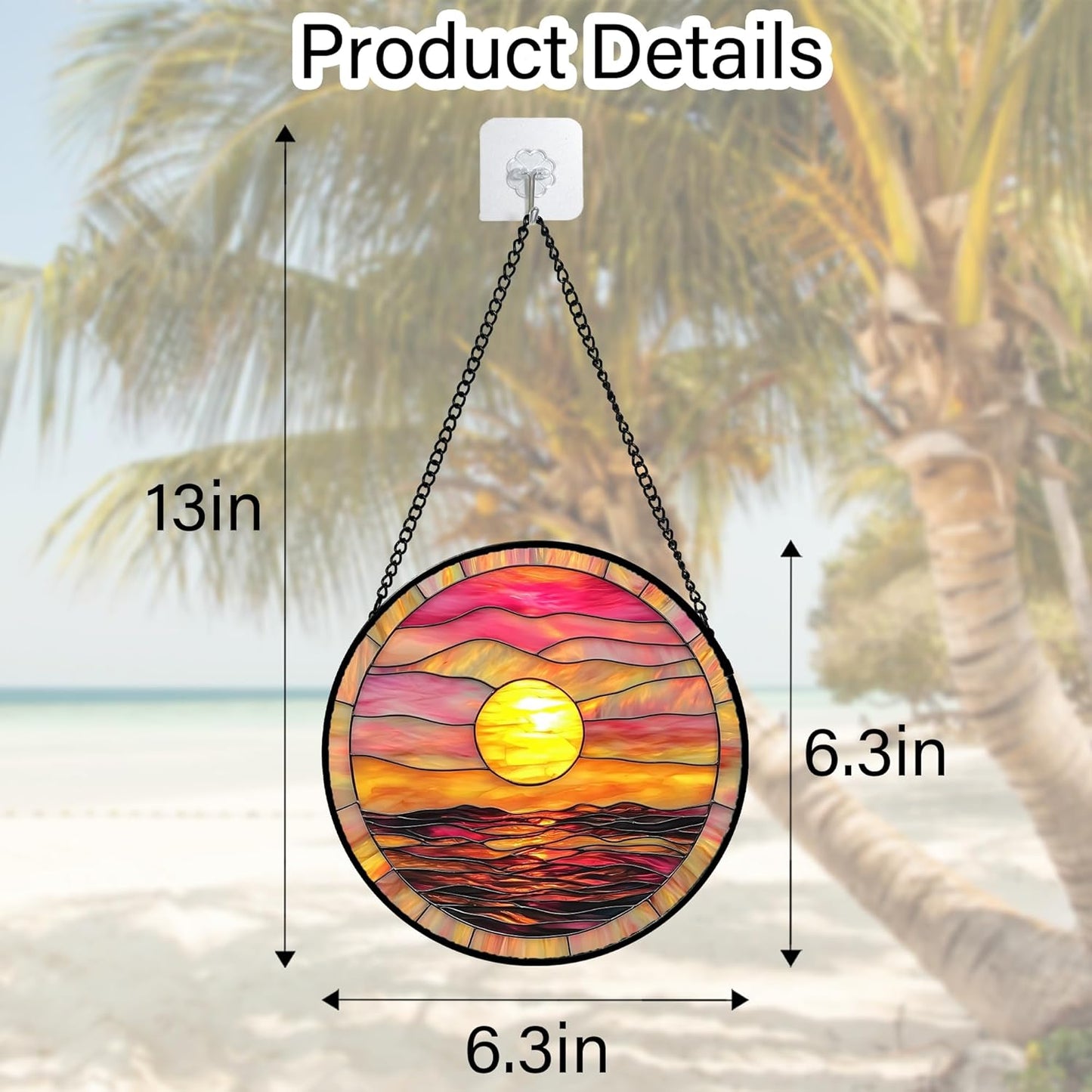 Stained Glass Window Hanging, Sunrise Sea Surface Sun Catchers Diamond Glass Panel Hangings Abstract Suncatcher Decor for Birthday for Women, Men, Wife, Aunt, and Mom 6.3 in