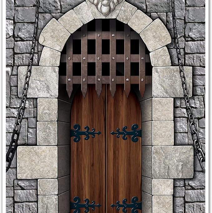 Beistle 2-Pack Castle Door Covers, Enchanted Entrance Castle Decorations for Fantasy Themed Parties, Thin Plastic Royal Medieval Wall Decor, 6' x 30"