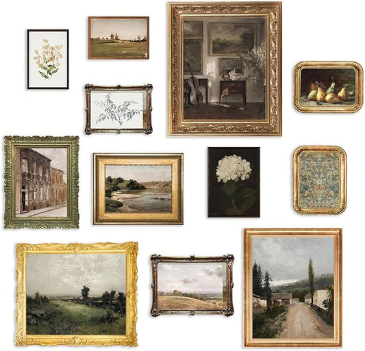 KBKBART Vintage Wall Art Prints, French Country Wall Decor Countryside Landscape Antique Canvas Painting, Vintage Botanical Art Prints, Rustic Farmhouse Decor Wall Art for Bathroom, Bedroom Gallery-UNFRAMED