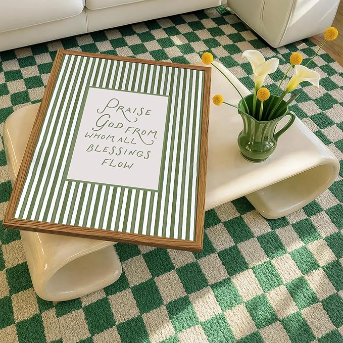 Framed Christian Wall Art, Praise God From Whom All Blessings Flow Scripture Pictures Wall Decor, Sage Green Striped Bible Verse Paintings Canvas Prints Religious Home Decor for Living Room 16x24 inch