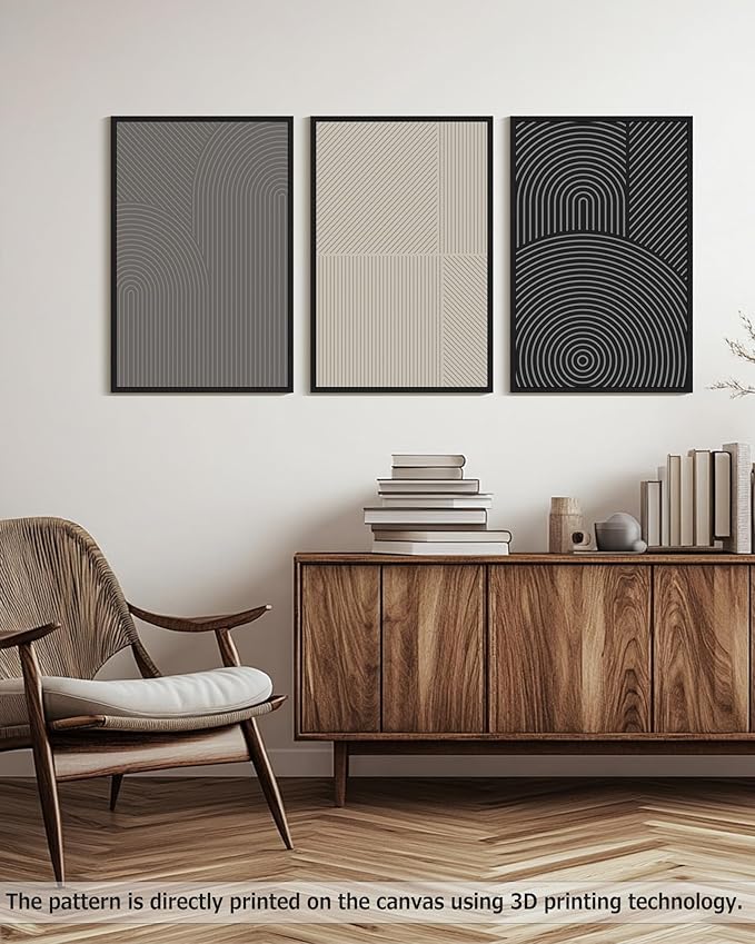 Drsoum Minimalist Abstract Wall Art Framed Modern Boho Neutral Line Wall Decor Mid Century Geometric Artwork Bedroom Living Room 24x36in Black Framed