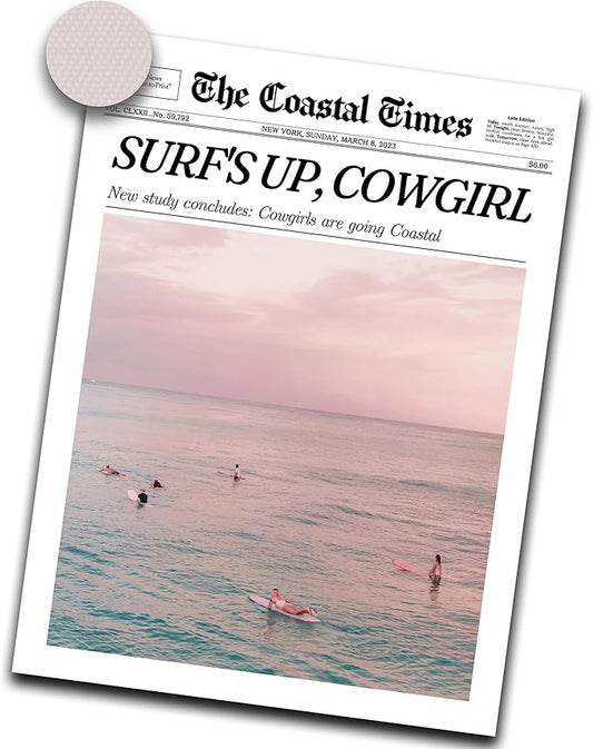 iHery Unframed Trendy Coastal Cowgirl NewsPaper Wall Art Prints,12x16in Canvas Wall Art Prints, New York News,Western Wall Art Vintage Bar Cart,Dorm Retro Surfing for Living Room Home Décor 1Pack