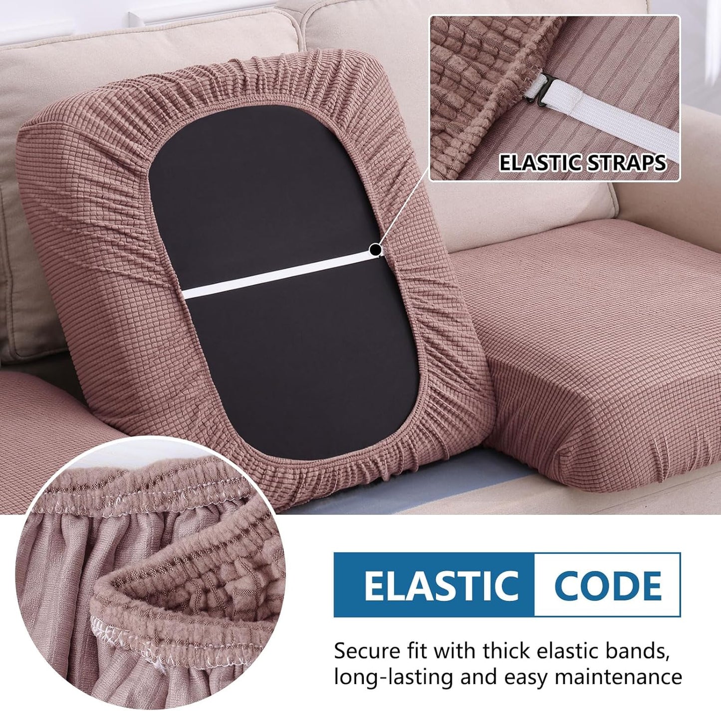 hyha Waterproof Sectional Couch Covers, Non Slip Sofa Couch Cushion Covers L Shape, Thick Stretch Jacquard Fabric, Washable Sofa Slipcovers with Elastic Bottom (1 Piece for Chaise, Camel)