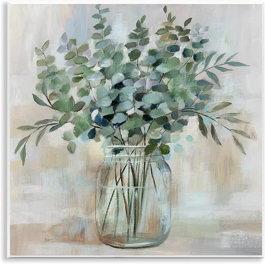 Stupell Industries Soothing Eucalyptus Flower Herb Arrangement Rustic Jar Wood Wall Art, Design By Nan