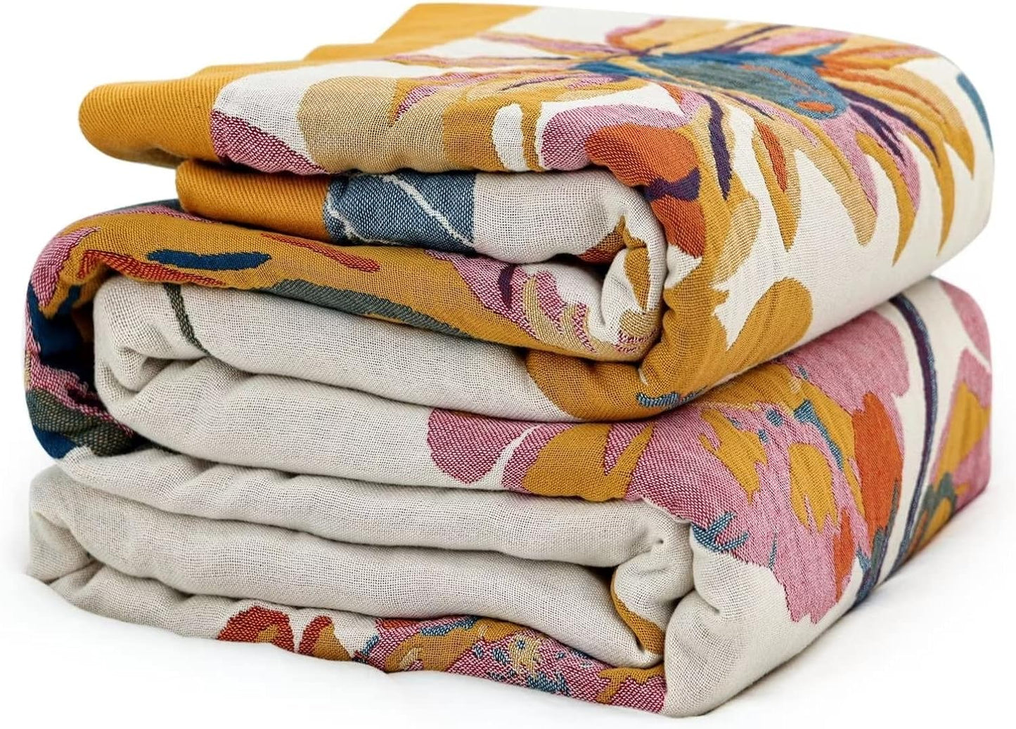 100% Cotton Throw Blanket for Bed Couch Summer 98''x 98'' Super Soft Muslin Blankets Warm Boho Quilt Lightweight Farmhouse Decorative Bed Blankets