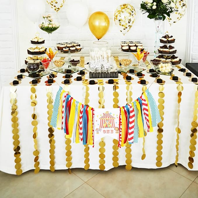 Circus Carnival First Birthday Highchair Banner – Pre-strung Reusable Burlap & Satin Garland for Cake Smash Photos, Boys & Girls 1st Birthday Party Decor