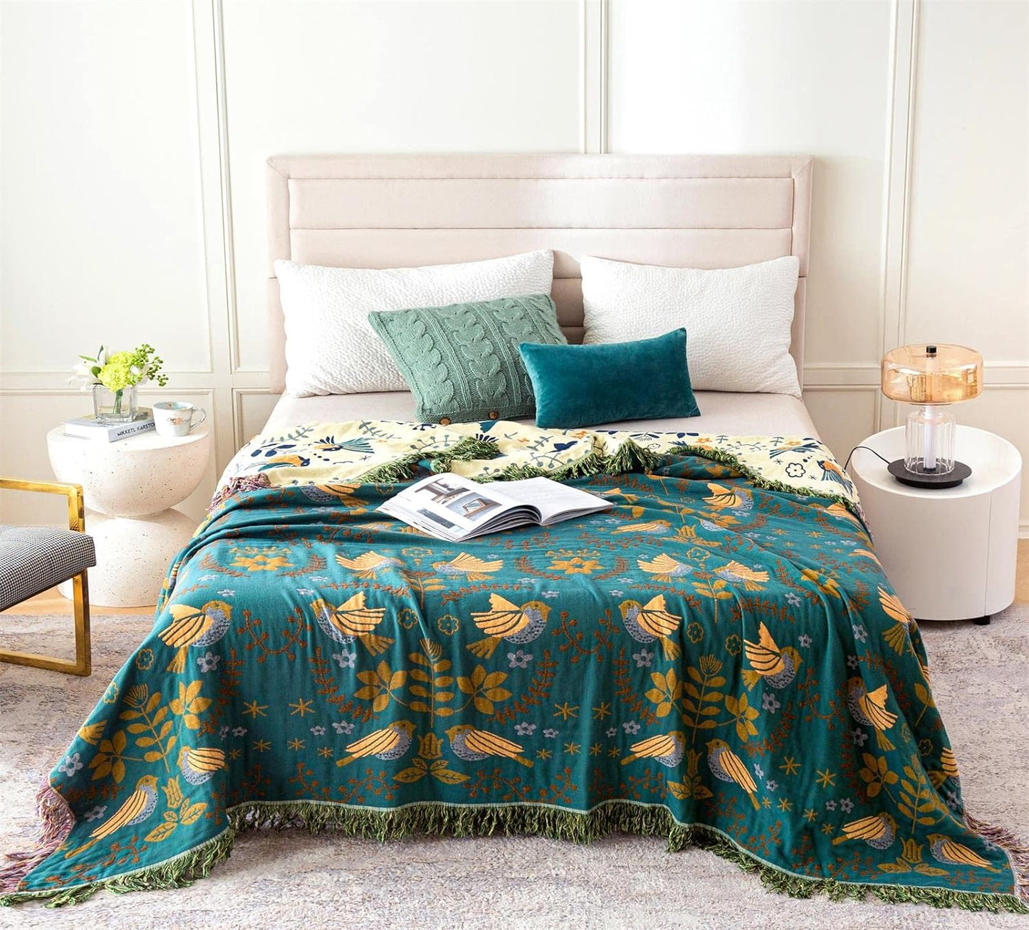 Summer Throw Blanket for Bed Couch 90''x 98'' Boho Throws 100% Cotton Muslin Travel Mexican Blanket Warm Soft Blankets Decorative Farmhouse Vintage Throws and Best Gifts