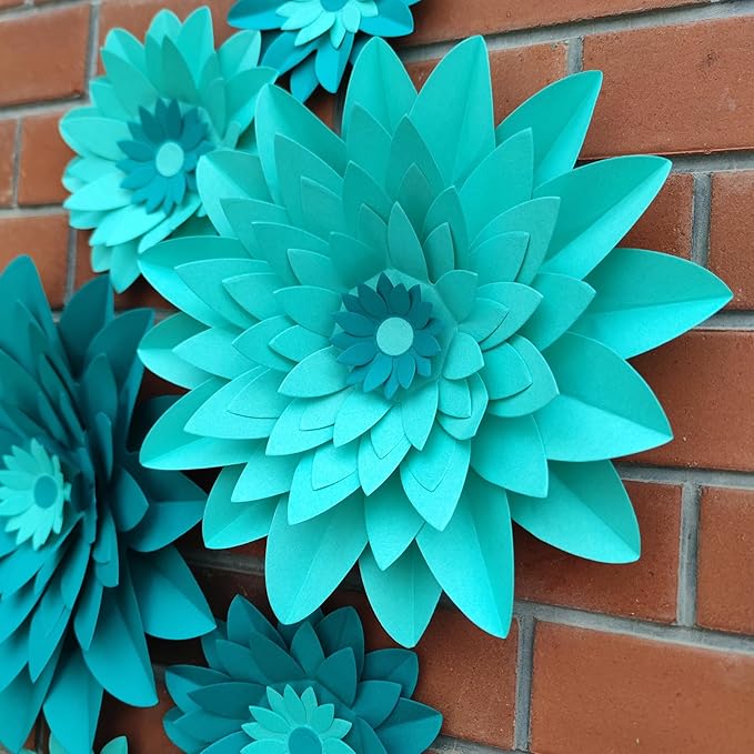 Teal Turquoise Aqua Paper Flower for Floral Wedding Centerpiece Backdrop Hanging Decor Birthday Centerpieces Baby Bridal Shower Pack of 6